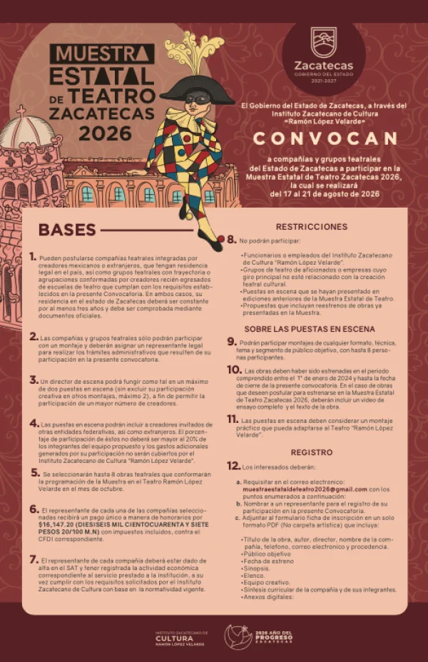Convocatoria Muestra Estatal de Teatro Zacatecas